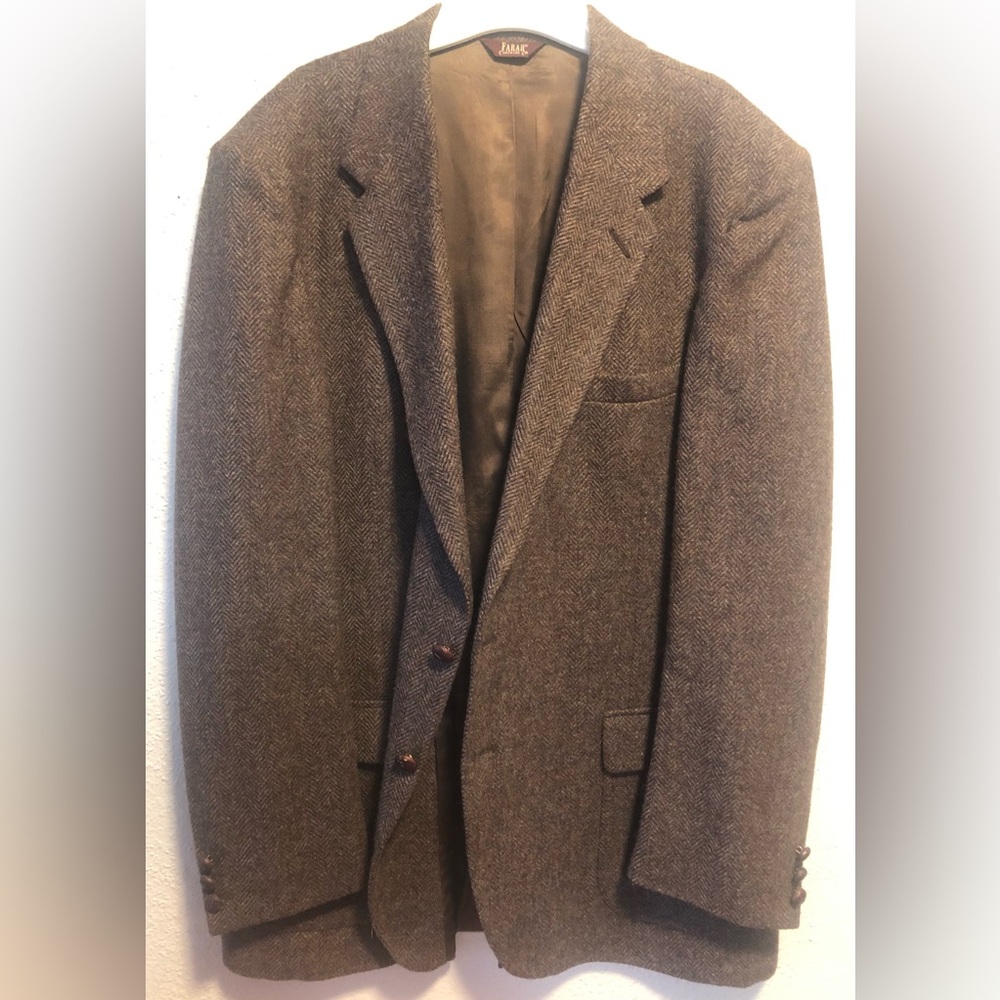 FARAH 100%Wool Suit Jacket Plaid Size 46 Large. Brown /Tan Color.Sport Vintage.